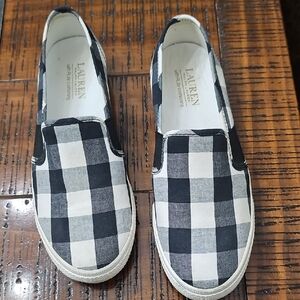 Ralph Lauren Womans Checkered Slip-On Sneakers